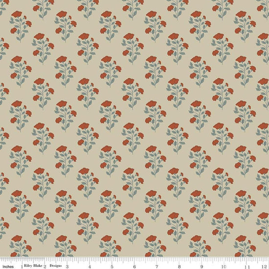 Image of Ambleside Flower Stems Sand quilting cotton fabric by Amanda Niederhauser for Riley Blake Designs. Features flowers on a beige background. Cute Little Fabric Shop