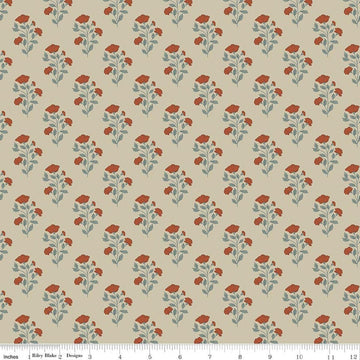 Image of Ambleside Flower Stems Sand quilting cotton fabric by Amanda Niederhauser for Riley Blake Designs. Features flowers on a beige background. Cute Little Fabric Shop