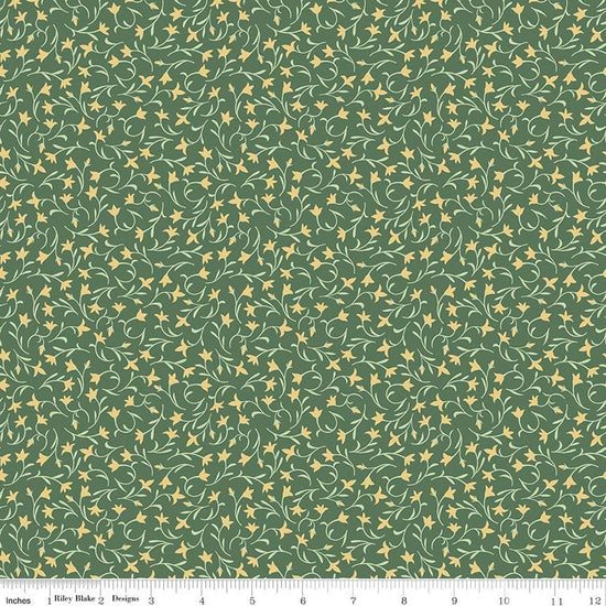 Image of Ambleside Flower Toss Green quilting cotton fabric by Amanda Niederhauser for Riley Blake Designs. Features flowers on a green background. Cute Little Fabric Shop