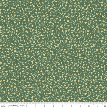 Image of Ambleside Flower Toss Green quilting cotton fabric by Amanda Niederhauser for Riley Blake Designs. Features flowers on a green background. Cute Little Fabric Shop
