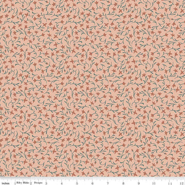 Image of Ambleside Flower Toss Blush quilting cotton fabric by Amanda Niederhauser for Riley Blake Designs. Features flowers on an orange background. Cute Little Fabric Shop