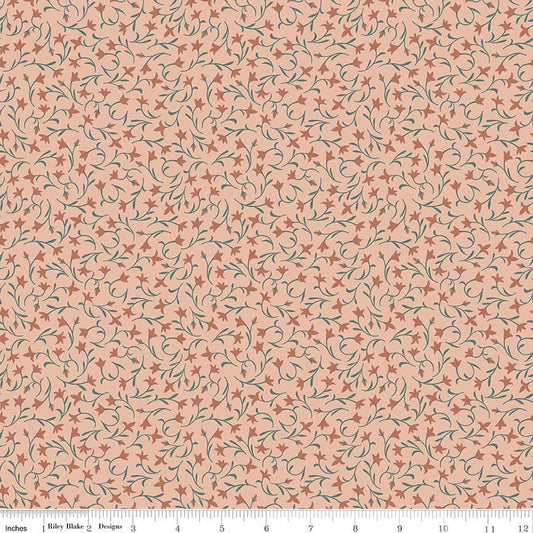 Image of Ambleside Flower Toss Blush quilting cotton fabric by Amanda Niederhauser for Riley Blake Designs. Features flowers on an orange background. Cute Little Fabric Shop