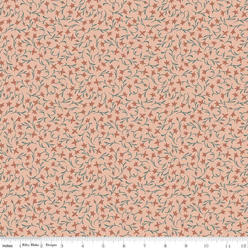 Image of Ambleside Flower Toss Blush quilting cotton fabric by Amanda Niederhauser for Riley Blake Designs. Features flowers on an orange background. Cute Little Fabric Shop