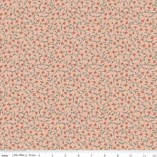 Image of Ambleside Flower Toss Blush quilting cotton fabric by Amanda Niederhauser for Riley Blake Designs. Features flowers on an orange background. Cute Little Fabric Shop