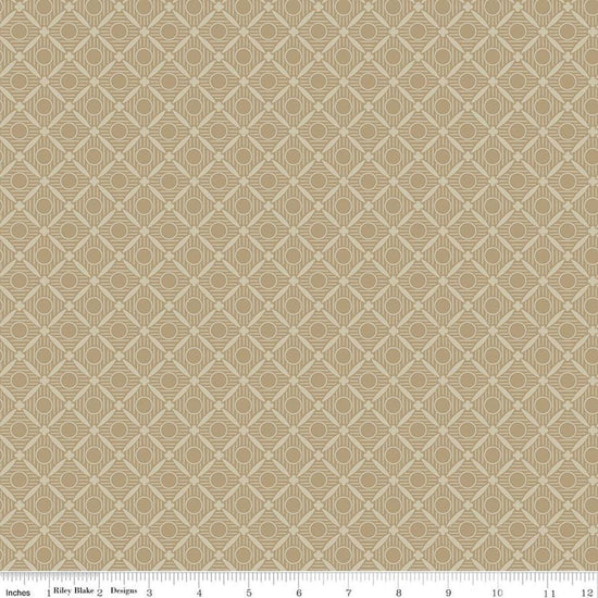 Image of Ambleside Peels Sand quilting cotton fabric by Amanda Niederhauser for Riley Blake Designs. Features a geometric design on a beige background. Cute Little Fabric Shop