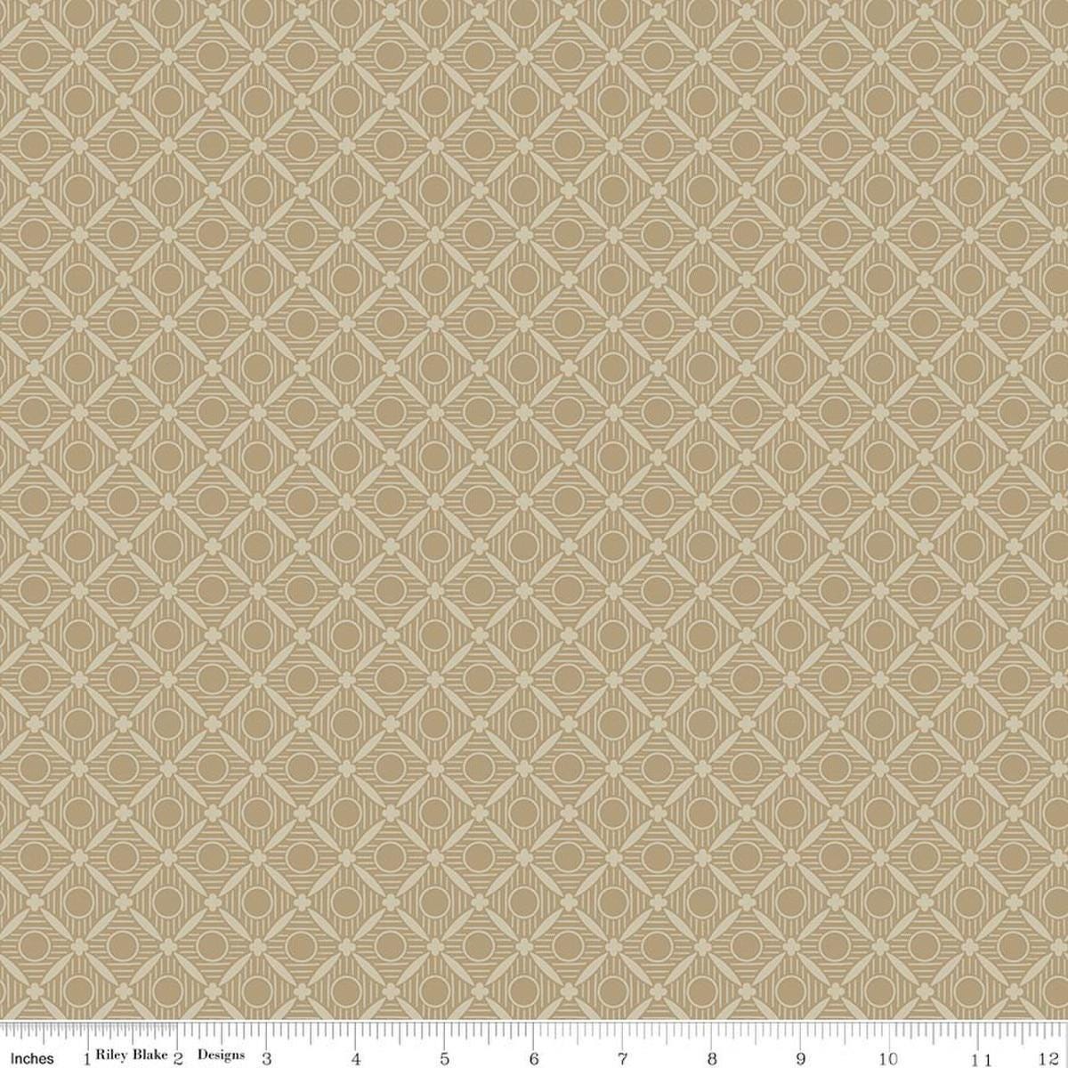 Image of Ambleside Peels Sand quilting cotton fabric by Amanda Niederhauser for Riley Blake Designs. Features a geometric design on a beige background. Cute Little Fabric Shop