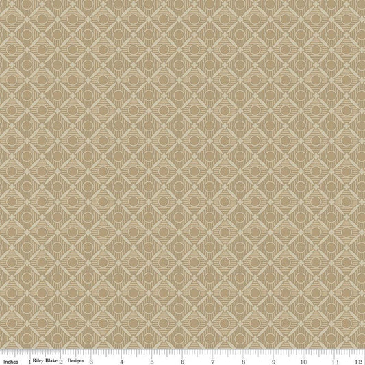 Image of Ambleside Peels Sand quilting cotton fabric by Amanda Niederhauser for Riley Blake Designs. Features a geometric design on a beige background. Cute Little Fabric Shop