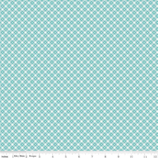 Flea Market Basket Weave C10221 Cottage - Riley Blake Designs - Geometric Lattice Diagonal Blue - Lori Holt  - Quilting Cotton Fabric