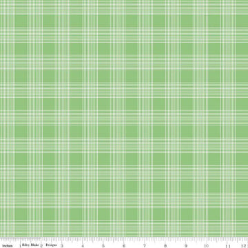 Image of Egg Hunt Plaid Green quilting cotton fabric by J. Wecker Frisch for Riley Blake Designs. Features plaid on a green background. Cute Little Fabric Shop.