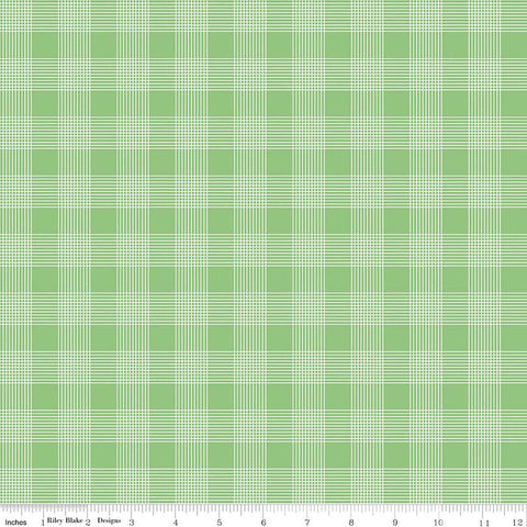 Image of Egg Hunt Plaid Green quilting cotton fabric by J. Wecker Frisch for Riley Blake Designs. Features plaid on a green background. Cute Little Fabric Shop.