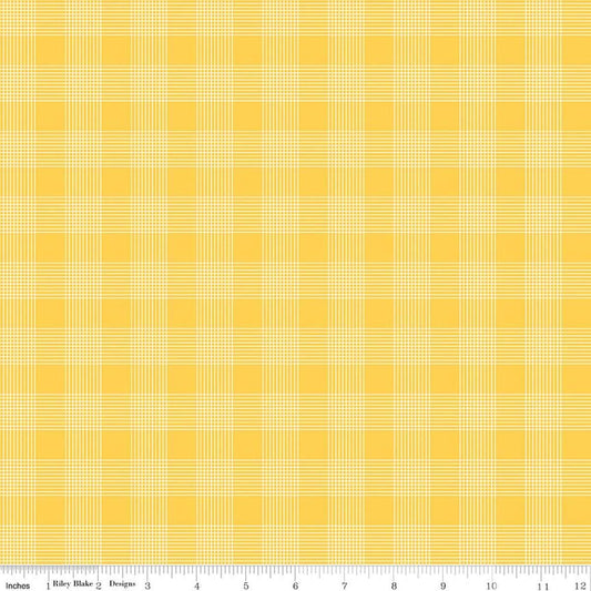 Image of Egg Hunt Plaid Yellow quilting cotton fabric by J. Wecker Frisch for Riley Blake Designs. Features plaid on a yellow background. Cute Little Fabric Shop.