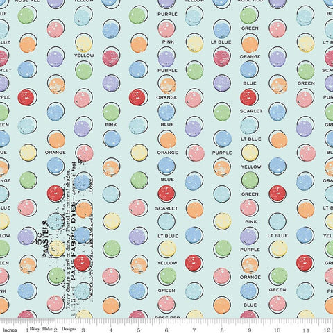 Image of Egg Hunt Egg Dye Dots Aqua quilting cotton fabric by J. Wecker Frisch for Riley Blake Designs. Features dots on a blue background. Cute Little Fabric Shop.