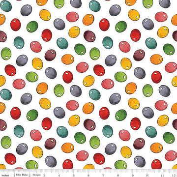 Image of Egg Hunt Jelly Beans White quilting cotton fabric by J. Wecker Frisch for Riley Blake Designs. Features beans on a white background. Cute Little Fabric Shop.