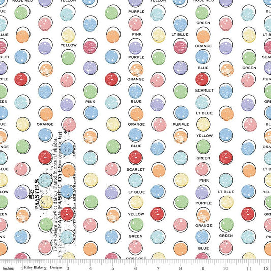 Image of Egg Hunt Egg Dye Dots White quilting cotton fabric by J. Wecker Frisch for Riley Blake Designs. Features dots on a white background. Cute Little Fabric Shop.