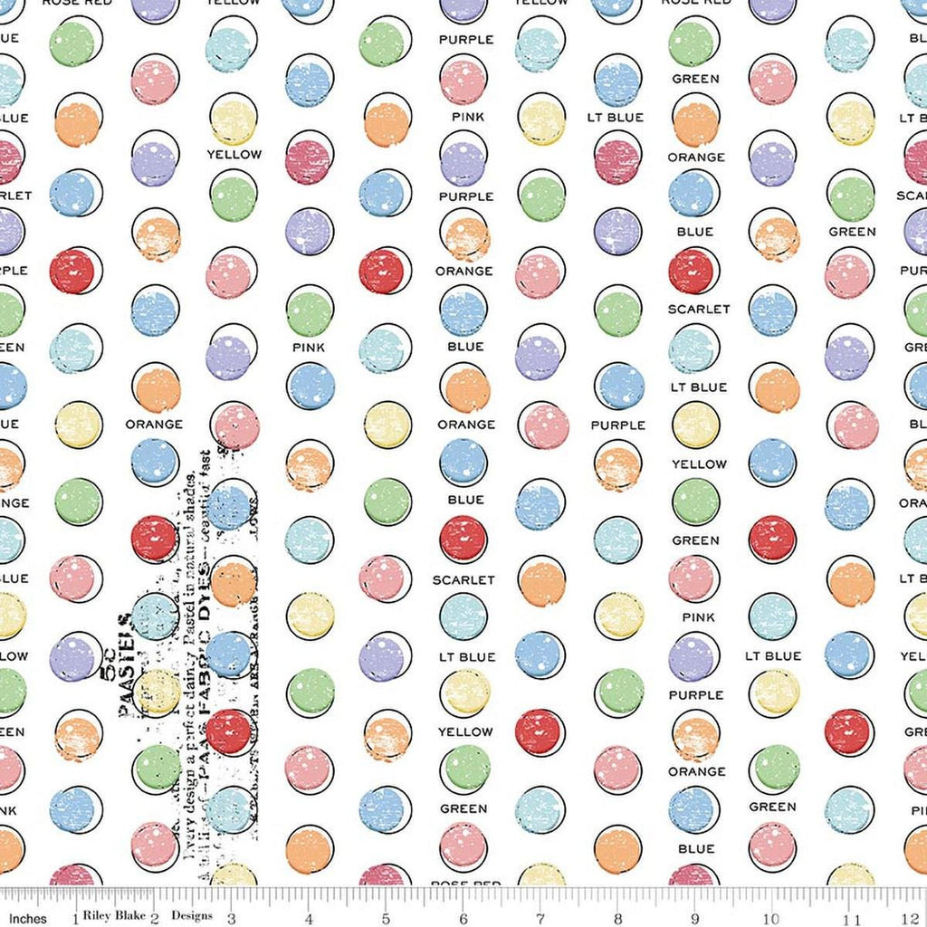 Image of Egg Hunt Egg Dye Dots White quilting cotton fabric by J. Wecker Frisch for Riley Blake Designs. Features dots on a white background. Cute Little Fabric Shop.