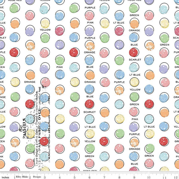 Image of Egg Hunt Egg Dye Dots White quilting cotton fabric by J. Wecker Frisch for Riley Blake Designs. Features dots on a white background. Cute Little Fabric Shop.