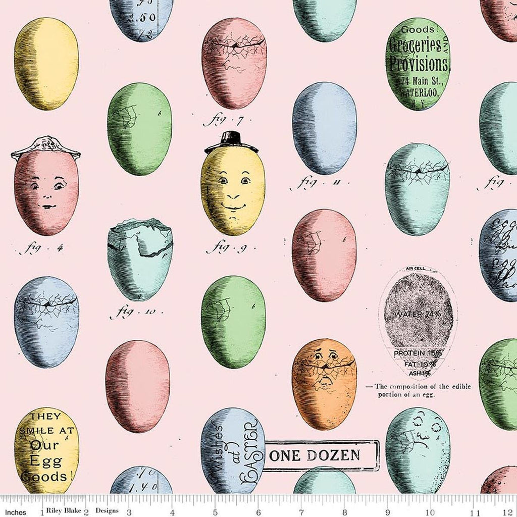 Image of Egg Hunt Egg Study Pink quilting cotton fabric by J. Wecker Frisch for Riley Blake Designs. Features eggs on a pink background. Cute Little Fabric Shop.