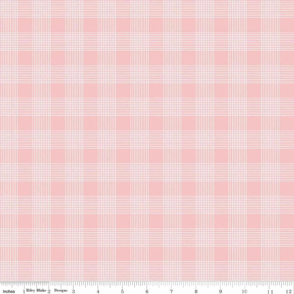 Image of Egg Hunt Plaid Pink quilting cotton fabric by J. Wecker Frisch for Riley Blake Designs. Features plaid on a pink background. Cute Little Fabric Shop.