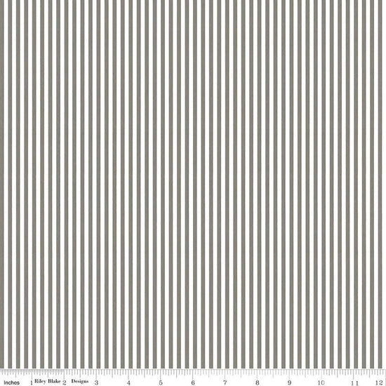 Image of Egg Hunt Stripes Gray quilting cotton fabric by J. Wecker Frisch for Riley Blake Designs. Features stripes on a gray background. Cute Little Fabric Shop.