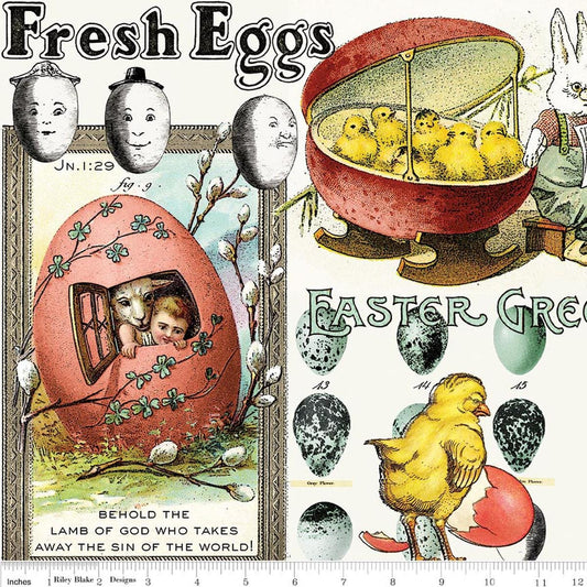 Egg Hunt Easter Egg Collage CD17143 Multi - Riley Blake Designs - DIGITALLY PRINTED - Vintage - Quilting Cotton Fabric