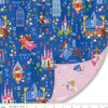 Image of Double Lush Velvet Sleeping Beauty polyester by Jill Howarth for Riley Blake Designs. Features fairy tales on a blue background. Cute Little Fabric Shop.