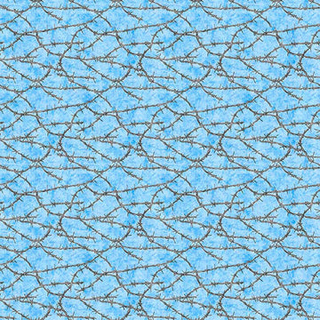 Image of Yippie Ki Yay! Barbed Wire Light Blue quilting cotton fabric by Morris Creative Group for QT Fabrics. Features wire on a blue background. Cute Little Fabric Shop.