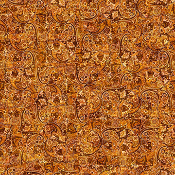 Image of Yippie Ki Yay! Bandana Paisley Paprika quilting cotton fabric by Morris Creative Group for QT Fabrics. Features paisley on a yellow background. Cute Little Fabric Shop.