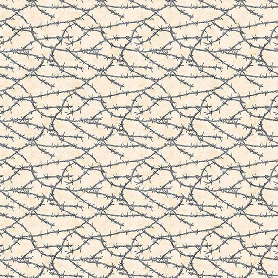 Image of Yippie Ki Yay! Barbed Wire Beige quilting cotton fabric by Morris Creative Group for QT Fabrics. Features wire on a cream background. Cute Little Fabric Shop.