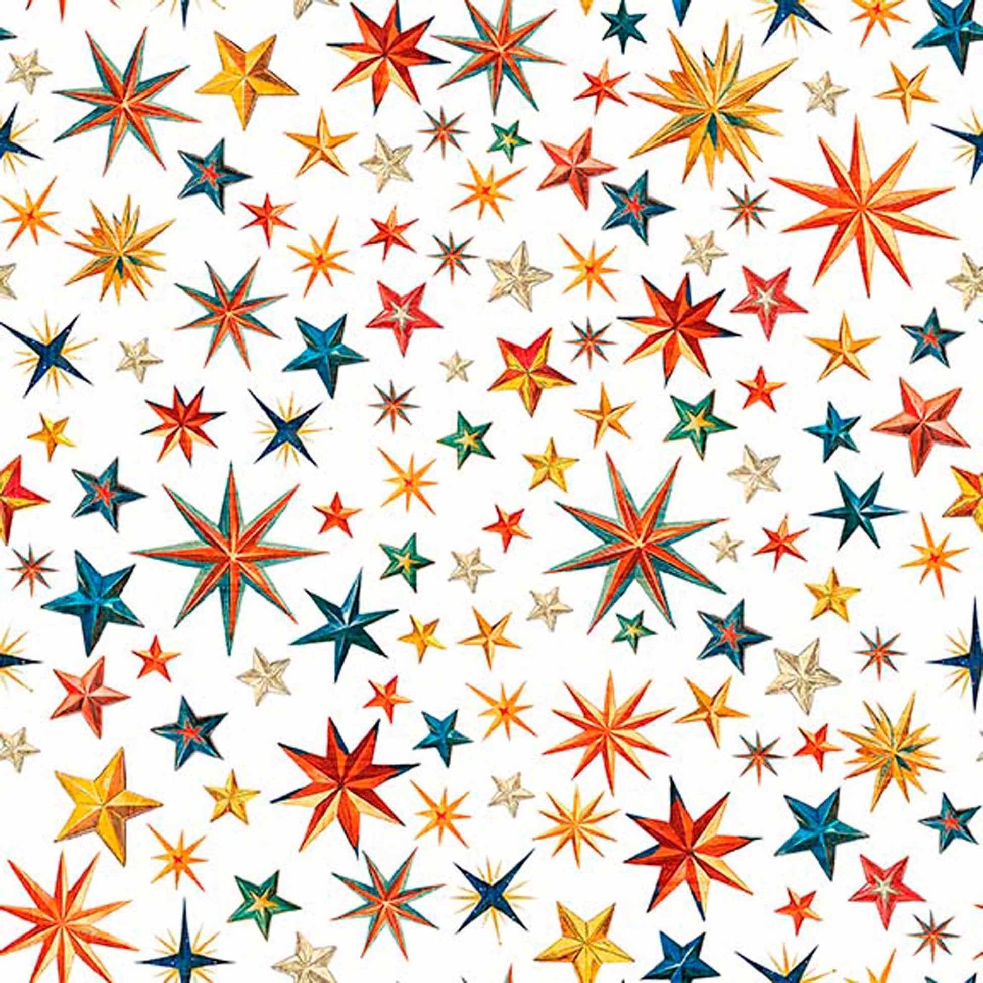Image of Yippie Ki Yay! Stars White quilting cotton fabric by Morris Creative Group for QT Fabrics. Features stars on a white background. Cute Little Fabric Shop.