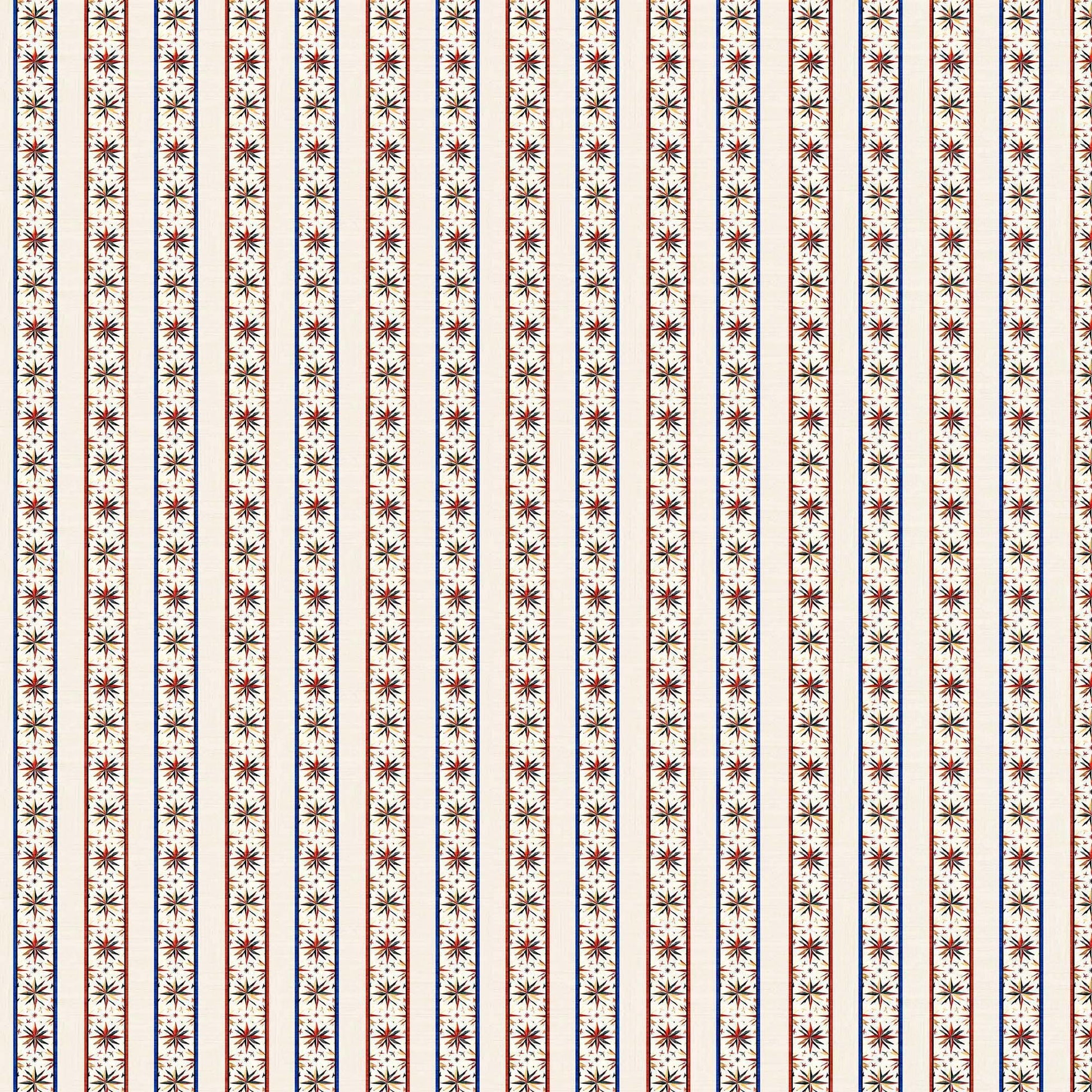 Image of Yippie Ki Yay! Star Stripe Cream quilting cotton fabric by Morris Creative Group for QT Fabrics. Features stripes on a white background. Cute Little Fabric Shop.