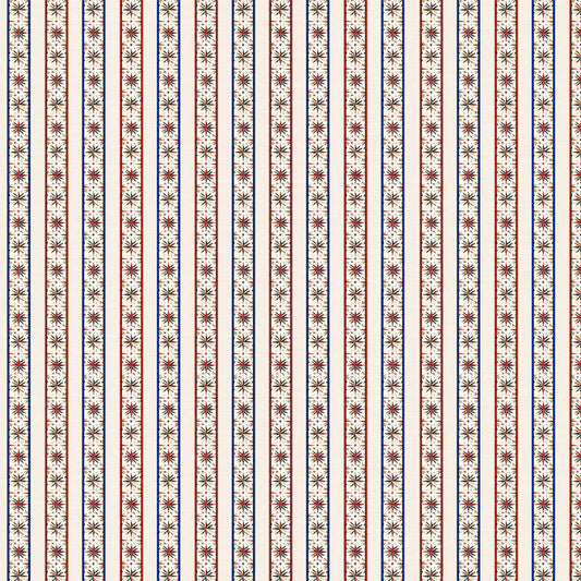 Image of Yippie Ki Yay! Star Stripe Cream quilting cotton fabric by Morris Creative Group for QT Fabrics. Features stripes on a white background. Cute Little Fabric Shop.