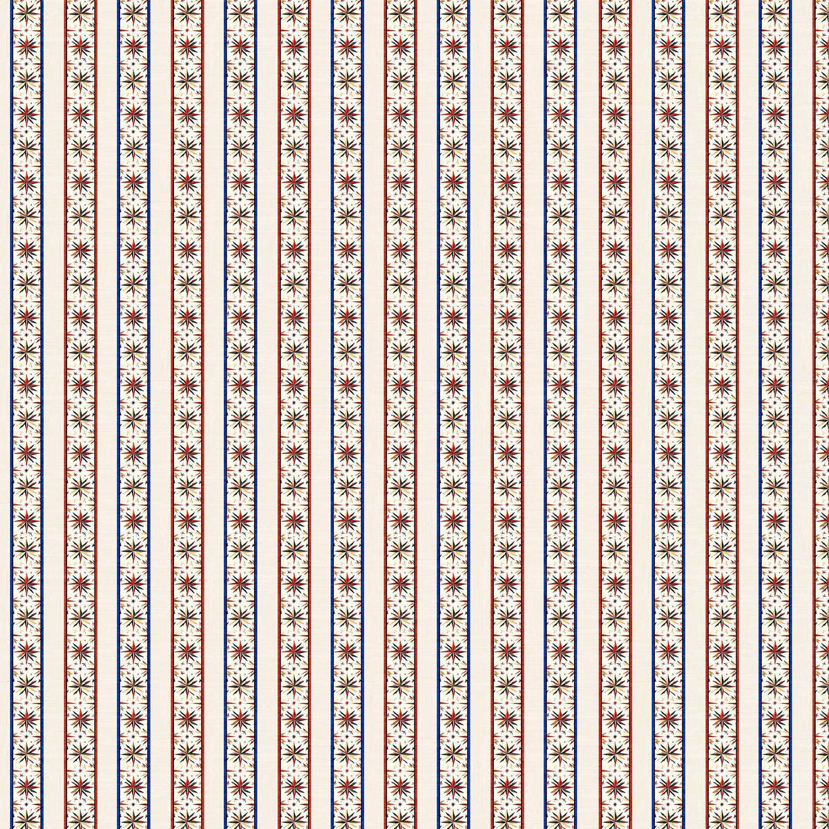 Image of Yippie Ki Yay! Star Stripe Cream quilting cotton fabric by Morris Creative Group for QT Fabrics. Features stripes on a white background. Cute Little Fabric Shop.