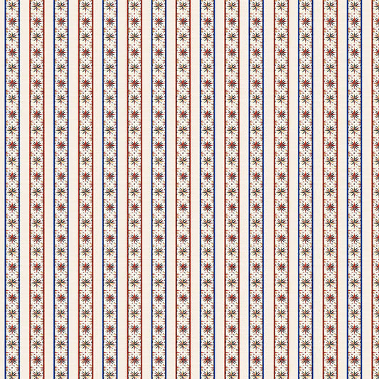 Image of Yippie Ki Yay! Star Stripe Cream quilting cotton fabric by Morris Creative Group for QT Fabrics. Features stripes on a white background. Cute Little Fabric Shop.
