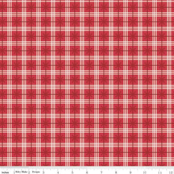 Bee Plaids Cozy C12022 Cayenne - Riley Blake Designs - Plaid Small Leaves Red - Lori Holt - Quilting Cotton Fabric