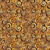 Image of Mountain Splendor Scroll Geo Brown quilting cotton fabric by Dan Morris for QT Fabrics. Features spirals on a yellow background. Cute Little Fabric Shop.