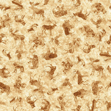 Image of Mountain Splendor Animal Silhouettes Tan quilting cotton fabric by Dan Morris for QT Fabrics. Features animals on a cream background. Cute Little Fabric Shop.