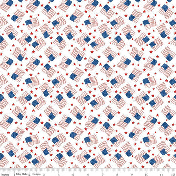 Image of Firecracker Flags White quilting cotton fabric by My Mind's Eye for Riley Blake Designs. Features flags on a white background. Cute Little Fabric Shop.