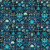Image of Folklore Floral Navy quilting cotton fabric by Morris Creative Group for QT fabrics. Features flowers on a blue background. Cute Little Fabric Shop.