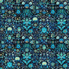 Image of Folklore Floral Navy quilting cotton fabric by Morris Creative Group for QT fabrics. Features flowers on a blue background. Cute Little Fabric Shop.