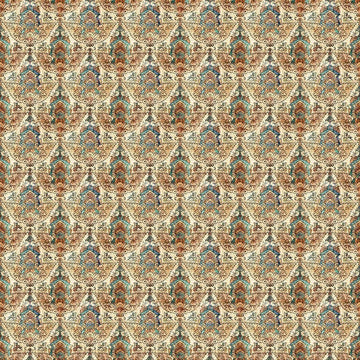 Image of Folklore Medieval Crest Geo Dark Tan quilting cotton fabric by Morris Creative Group for QT fabrics. Features a geometric pattern on a cream background. Cute Little Fabric Shop.