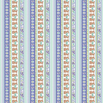 Image of Easter Garden Bunnies Decorative Strip Multi quilting cotton fabric by Julie Lynch for Riley Blake Designs. Features stripes on a purple background. Cute Little Fabric Shop.