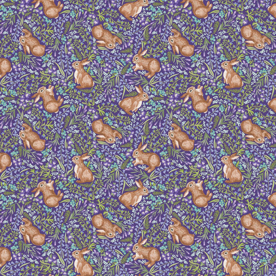 Image of Easter Garden Bunnies Purple quilting cotton fabric by Julie Lynch for Riley Blake Designs. Features bunnies on a purple background. Cute Little Fabric Shop.