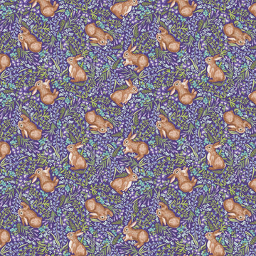 Image of Easter Garden Bunnies Purple quilting cotton fabric by Julie Lynch for Riley Blake Designs. Features bunnies on a purple background. Cute Little Fabric Shop.