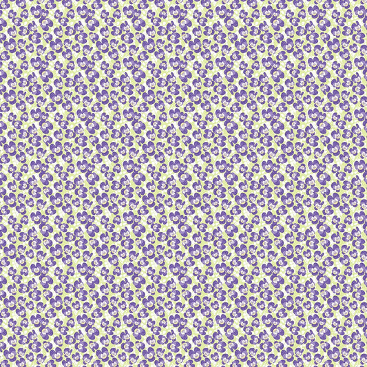 Image of Easter Garden Violets Light Green quilting cotton fabric by Julie Lynch for Riley Blake Designs. Features flowers on a purple background. Cute Little Fabric Shop.