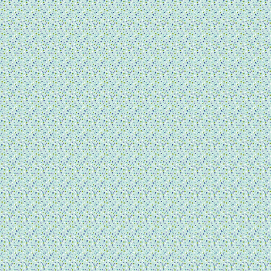 Image of Easter Garden Confetti Dots Light Aqua quilting cotton fabric by Julie Lynch for Riley Blake Designs. Features dots on a blue background. Cute Little Fabric Shop.