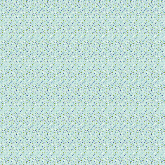 Image of Easter Garden Confetti Dots Light Aqua quilting cotton fabric by Julie Lynch for Riley Blake Designs. Features dots on a blue background. Cute Little Fabric Shop.