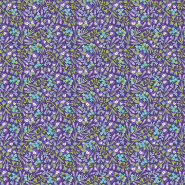 Image of Easter Garden Spring Floral Purple quilting cotton fabric by Julie Lynch for Riley Blake Designs. Features flowers on a purple background. Cute Little Fabric Shop.
