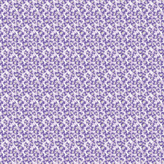 Image of Easter Garden Violets Light Lavender quilting cotton fabric by Julie Lynch for Riley Blake Designs. Features flowers on a purple background. Cute Little Fabric Shop.