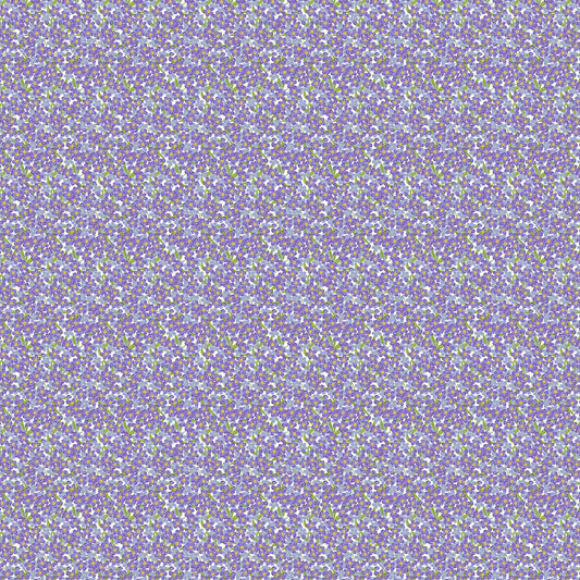 Image of Easter Garden Forget Me Knots Lavender quilting cotton fabric by Julie Lynch for Riley Blake Designs. Features flowers on a purple background. Cute Little Fabric Shop.