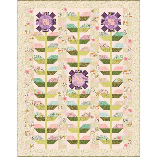 Floral Fondant Quilt Kit KIT14130 - Linn Warme - Moda Fabrics - Pattern Fabric - Floral Flowers Spring Stems - Quilting Cotton Fabric